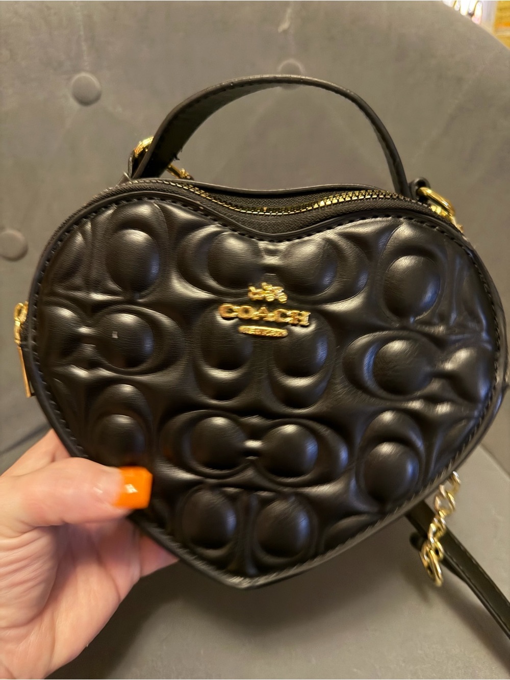 Coach Black Quilted Heart-Shaped Mini Crossbody - Picture 3 of 5